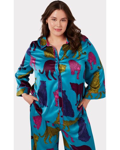 Chelsea Peers Curve Leopard Print Long Pyjama Set - Blue