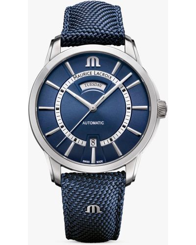Maurice Lacroix Pt6358-ss004-431-4 Pontos Automatic Day Date Fabric Strap Watch - Blue