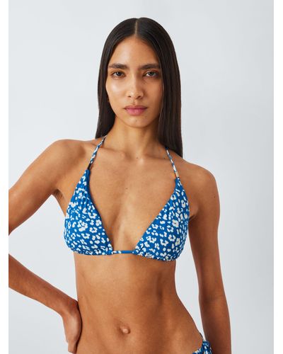 John Lewis Leopard Print Bikini Top - Blue