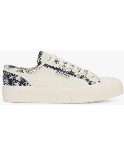 Superga 2630 Stripe Flowers Canvas Trainers - Natural