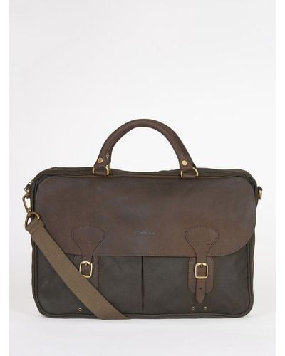 Barbour Wax Cotton And Leather Trim Satchel - Green