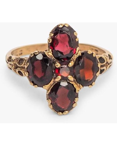 L & T Heirlooms Second Hand 9ct Yellow Gold Garnet Dress Ring - Pink