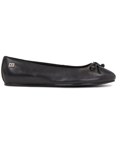 Tommy Hilfiger Essential Leather Ballerina Court Shoes - Black