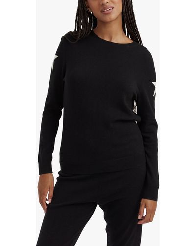 Chinti & Parker Star Sleeve Wool Cashmere Blend Jumper - Black
