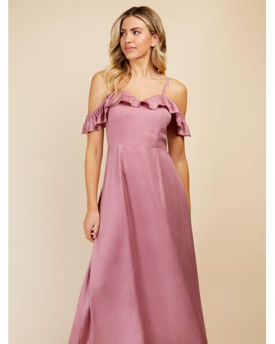 Little Mistress Satin Drop Sleeve Maxi Bridesmaid Dress - Pink
