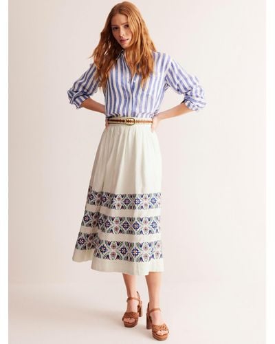 Boden Layla Embroidered Midi Skirt - Natural
