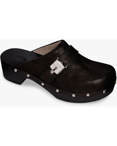 Scholl Pescura Leather & Wood Clog - Black