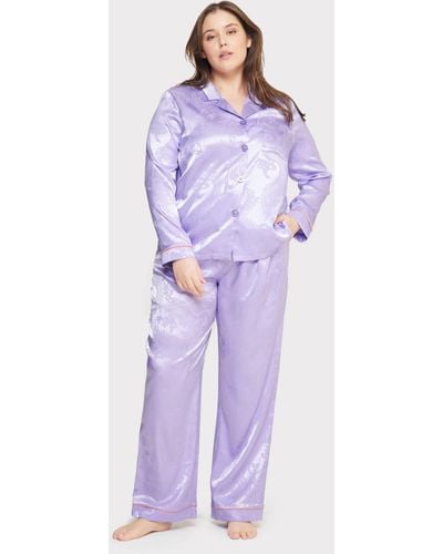 Chelsea Peers Curve Satin Jacquard Dragon Print Long Pyjama Set - Purple