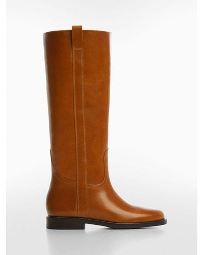 Mango Galope Leather Riding Boots - Brown