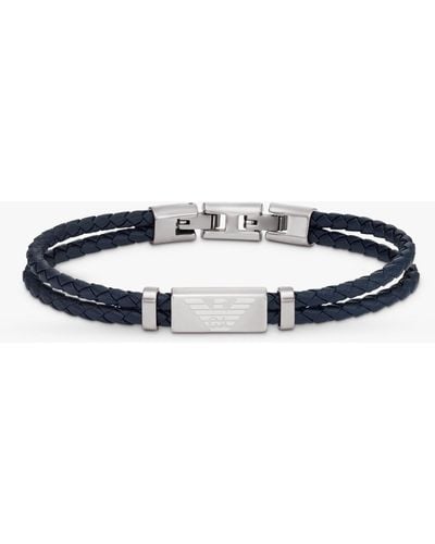 Emporio Armani Id Leather Braided Cord Bracelet - White