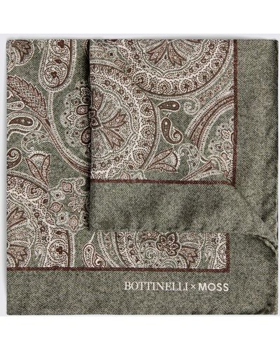 Moss X Bottinelli Paisley Print Silk Pocket Square - Grey