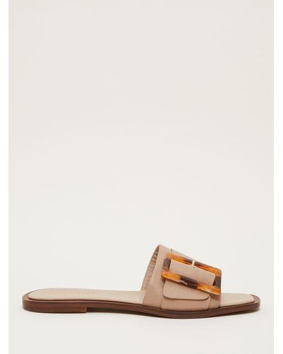 Phase Eight Leather Flat Slider Sandals - Natural