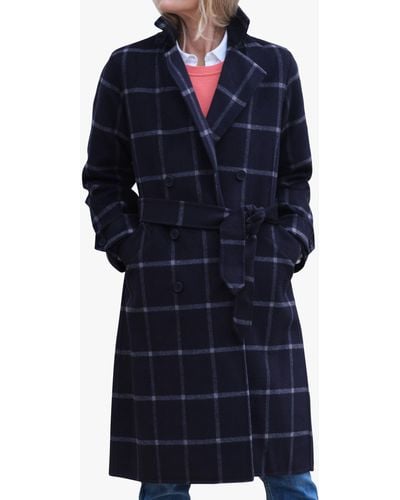 Pure Collection Double Faced Check Longline Coat - Blue