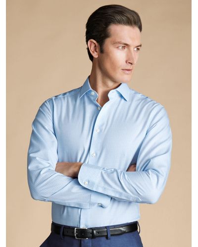 Charles Tyrwhitt Slim Fit Gingham Linen Blend Shirt - Blue