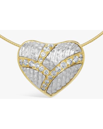 Milton & Humble Jewellery Second Hand Platinum & 18ct Yellow Gold Diamond Heart Pendant Necklace - Natural