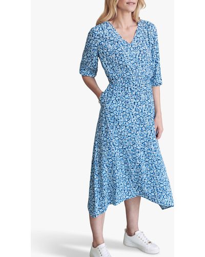 Pure Collection Dipped Hem Floral Dress - Blue