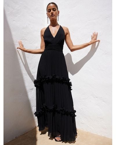 Ro&zo Sienna Pleated Frill Maxi Dress - Black