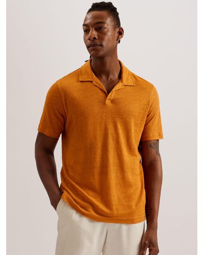 Ted Baker Flinpo Short Sleeve Regular Linen Polo Shirt - Orange