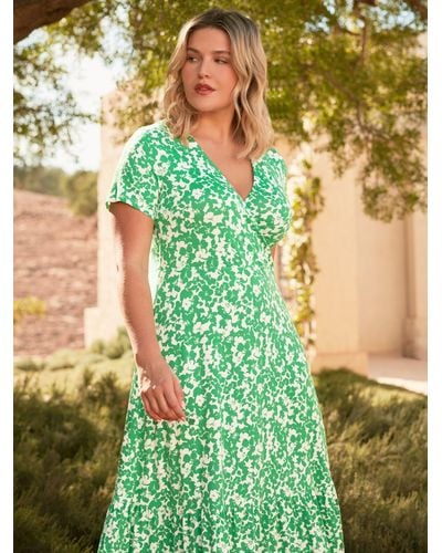 Live Unlimited Curve Floral Print Jersey Wrap Midi Dress - Green