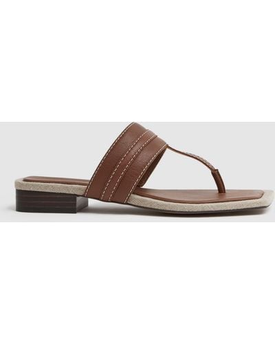 Reiss Quinn Leather Thong Sandals - Brown