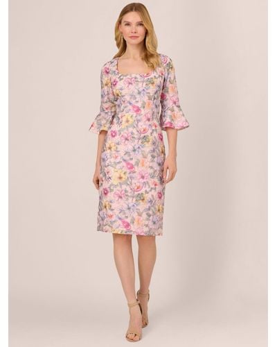 Adrianna Papell Floral Knee Length Dress - Pink