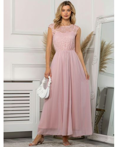 Jolie Moi Chiffon Lace Maxi Dress - Pink