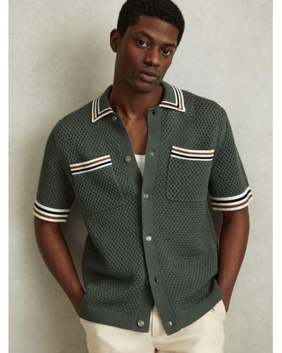 Reiss Coulson Short Sleeve Crochet Tipped Shirt - Green