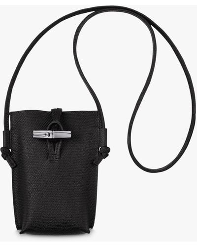 Longchamp Roseau Leather Phone Pouch Bag - Black