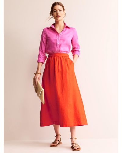Boden Florence Linen Midi Skirt - Pink