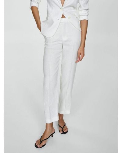 Mango Niza Linen Trousers - White