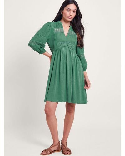 Monsoon Lia Lace Trim Dress - Green