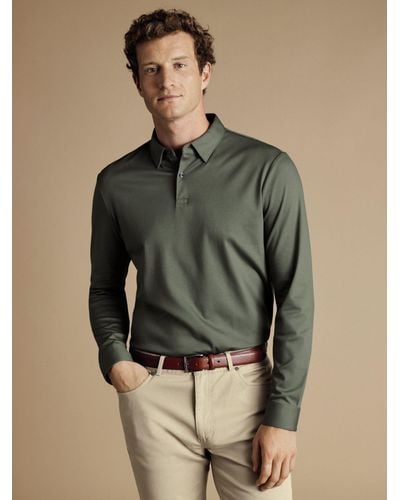 Charles Tyrwhitt Long Sleeve Jersey Polo Shirt - Green