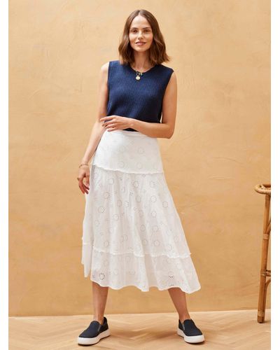 Brora Organic Cotton Broderie Anglaise Midi Skirt - Blue