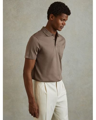 Reiss Austin Short Sleeve Cotton Polo Shirt - Brown