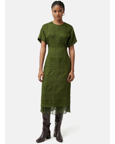 Jigsaw Textured Check Midi Dress - Green