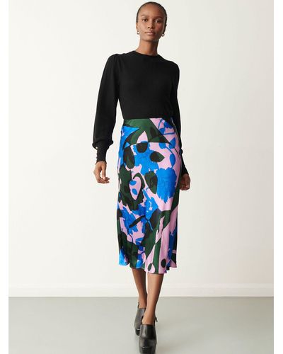 Finery London Evelyn Abstract Floral Print Midi Skirt - Blue