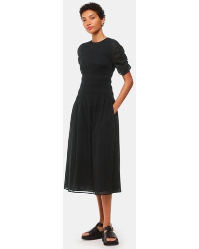 Whistles Petite Avery Smocked Midi Dress - Black