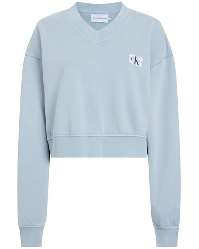 Calvin Klein Cotton V-neck Sweatshirt - Blue