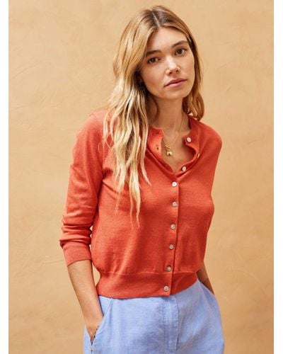 Brora Fine Cotton Knit Cardigan - Orange
