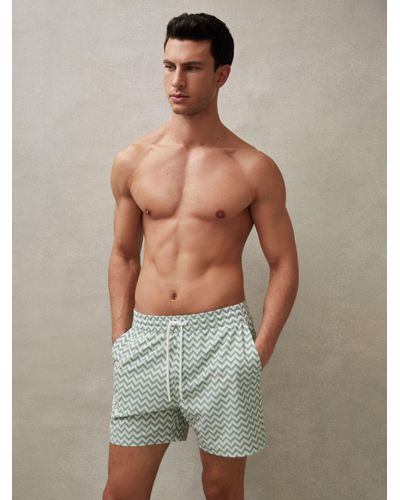 Reiss Cable Drawstring Abstract Print Swim Shorts - Green