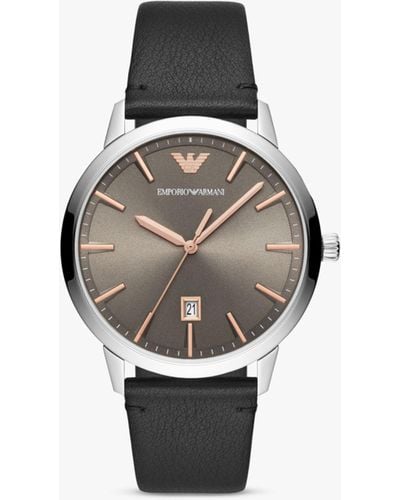 Emporio Armani Date Leather Strap Watch - Multicolour