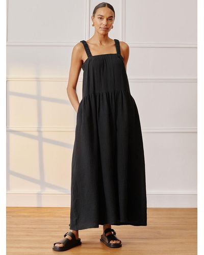 Albaray Sleeveless Cheesecloth Cotton Dress - Black
