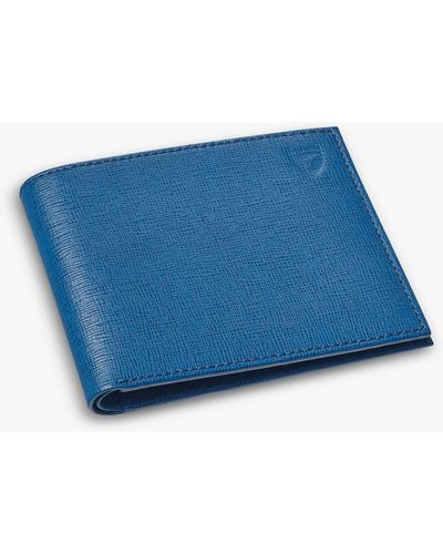 Aspinal of London Saffiano Leather 8 Card Single Billfold Wallet - Blue