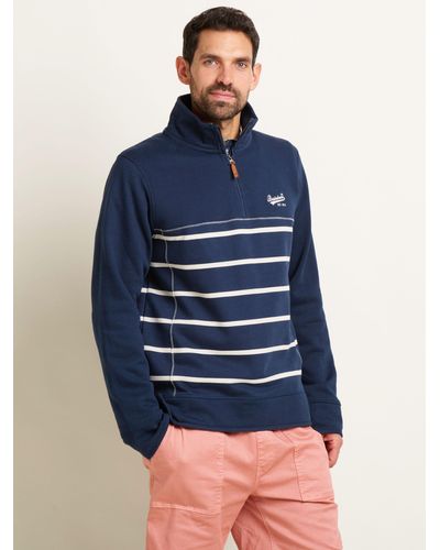 Brakeburn Stripe Quarter Zip Sweatshirt - Blue