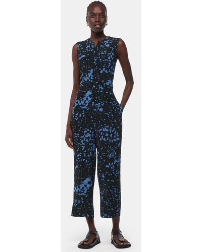 Whistles Josie Smudged Spot Print Cropped Jumpsuit - Blue