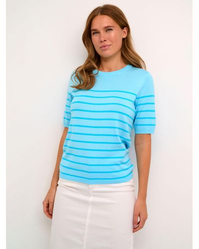 Kaffe Lizza Short Sleeve Striped Knitted Top - Blue