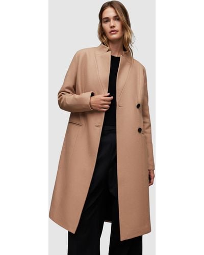 AllSaints Sidney Slim Fit Wool Blend Coat - Natural