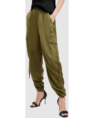AllSaints Kaye Loose Fit Satin Cargo Trousers - Green
