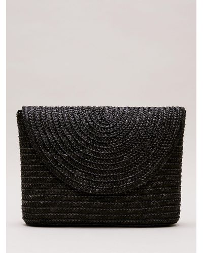 Phase Eight Oversized Straw Clutch Bag - Black