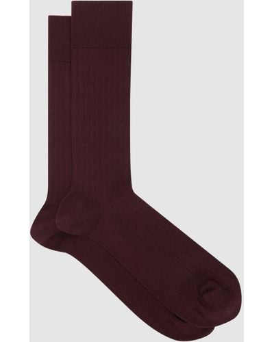 Reiss Fela Cotton Blend Ribbed Socks - Purple